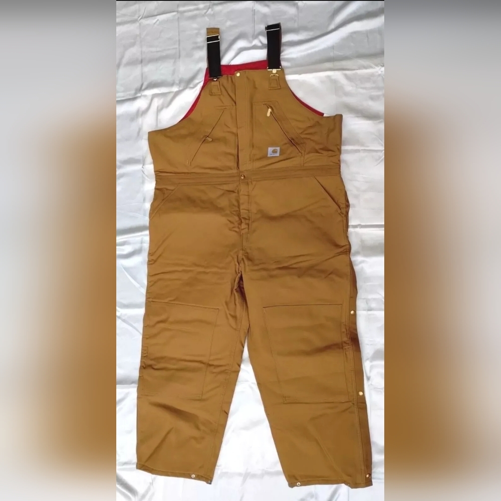Carhartt Double Knee bib Overalls Lined  RN14806 hunting SZ 48 x 30 brown NWT